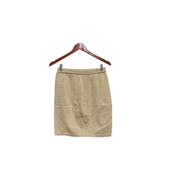 Vintage Jeanne Pierre Skirt Sparkly Gold Stretchy Knit 90s Y2K Mini Pull On Medi - Picture 5 of 6